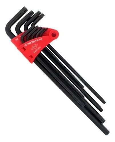 Jogo De Chave Torx Torque Cromo Vanadio Extra Longa 9 Peças Cor Preto