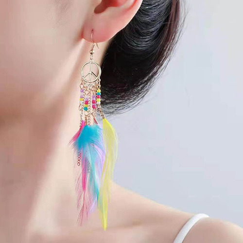 Para Pendientes De Plumas De Colores Para Mujer, Borlas,