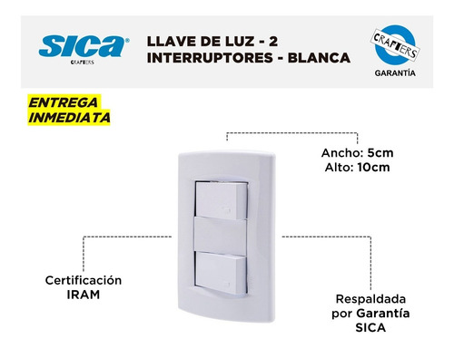 Imagen 2 de 7 de Llave De Luz Sica - 2 Interruptores - Blanca - Garantía Iram
