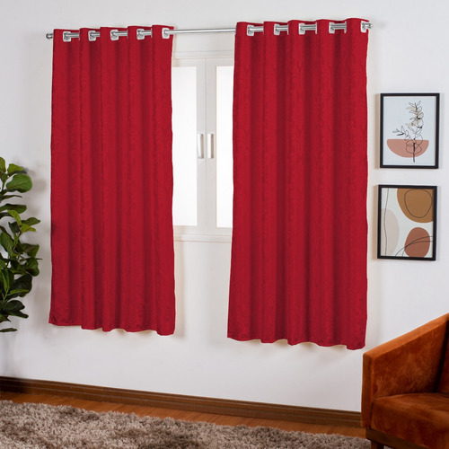 Cortina Jacquard Semi Blackout 2,80 X 1,80 Alta Qualidade Cor Vermelha