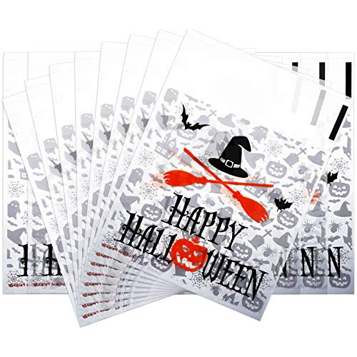 100 Pieces Halloween Treat Bags Clear Self-adhesive Candy Ba