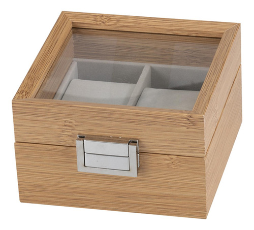 Caja De Reloj De Madera Bisagras De Metal LĂneas Detalladas
