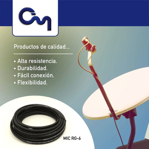 Cable Coaxial Rg6 Negro Para Antena Tv, Cctv Rollo De 10 Mts