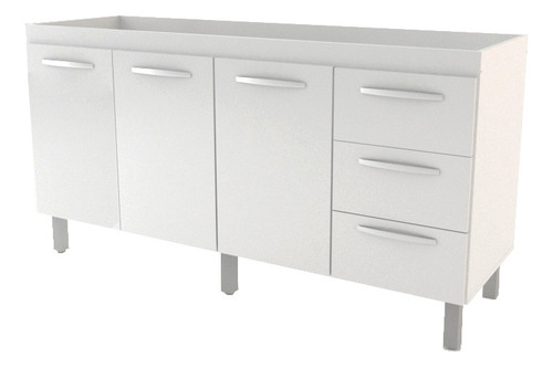 Balcão Cozinha Armário Gabinete Para Pia De 140 Cm Carina Cor Branco Frente Branca