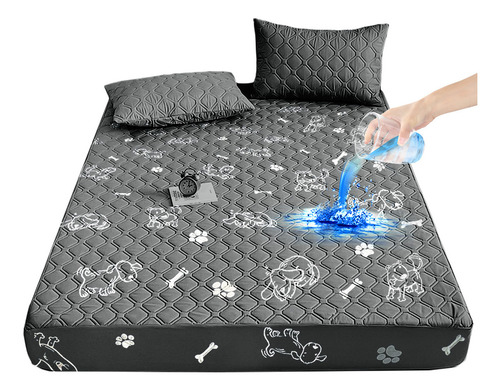 Cubre Colchon Impermeable 3 Capas Matrimonial Animal Liso Color Negro
