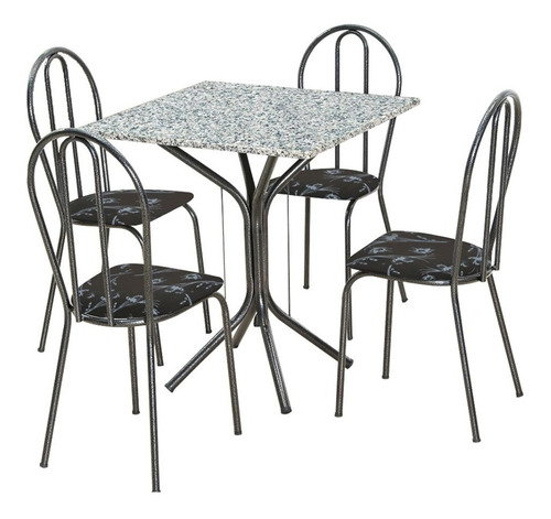 Mesa Janta 4 Cadeiras Thais Tampo Granito Craq/ Preto Floral