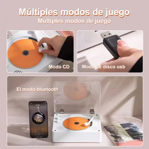 Reproductor Bluetooth De Discos Retro Cd Audio 2000mah