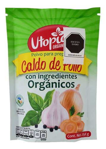 2 Pza Caldo De Pollo Utopia Organics Con Ingredientes 25