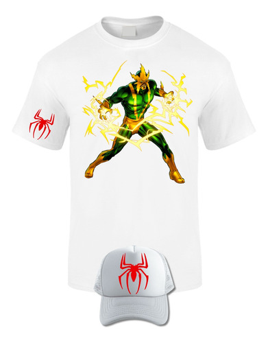 Camiseta Mang Corta Electro Villan Spiderman Obsequio Gorra 