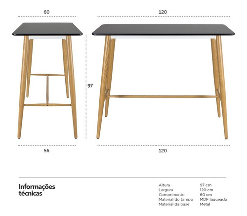 Bancada Para Banqueta - Mesa Alta Retangular - Preto