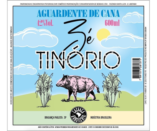 Cachaça Zé Tinório 600ml Produzida Por Brasilchik