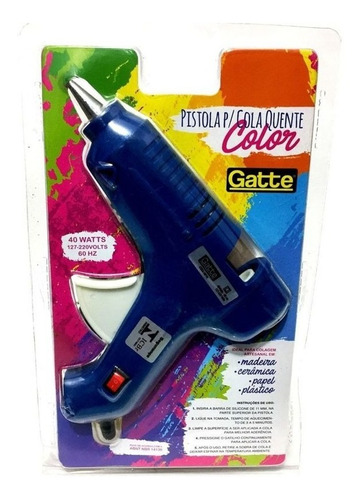 Pistola Cola Quente Azul Bivolt 40w Botão Liga Desliga