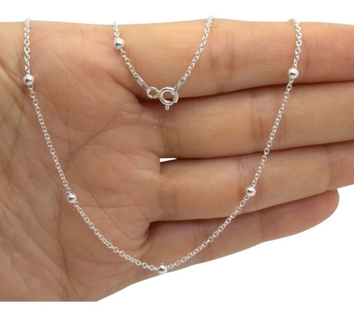 Corrente De Prata Feminina Jóia Legítima Bolinha 3 Mm 45 Cm Cor Prateado