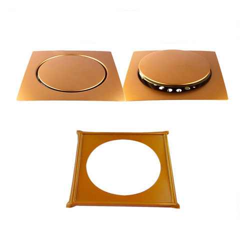 Ralo Click 10x10 Cm Inteligente Inox Dourado + Porta Grelha