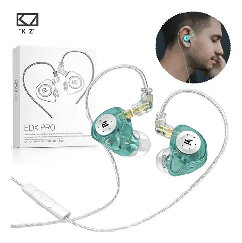 Fone de Ouvido KZ EDX Pro In-Ear com Microfone – Azul Ciano