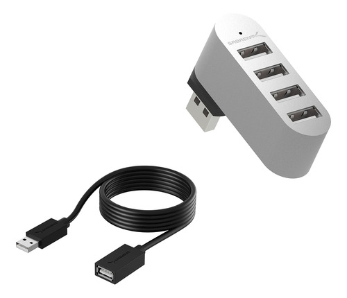 Sabrent Mini Usb 2.0 Hub Aluminio 4 Puerto + Cable Extension