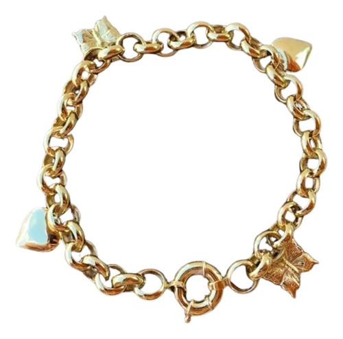Pulseira Elo Português Coração E Borboleta 12g Ouro 18k