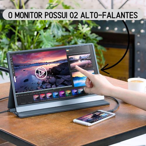 Monitor Portátil Pc Gamer Tela Touch Screen 15.6 Notebook Cor Preto