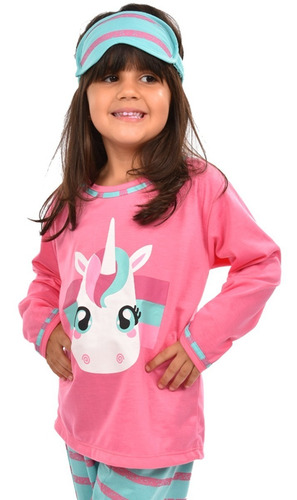 Imagem 4 de 6 de Pijama Longo Mãe E Filha + Tapa Olho Unicornio