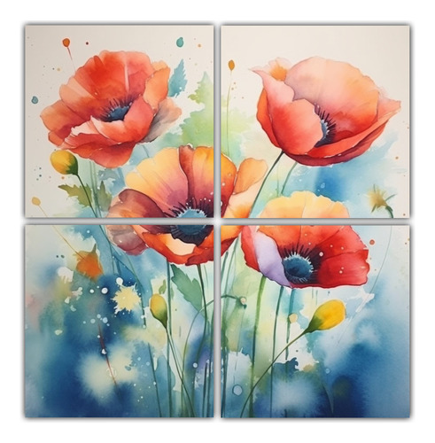  4 Lienzos Moderno Pétalo Arreglos Florales 100x100cm