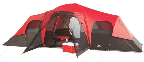 Casa De Campaña Ozark Tienda Acampar 10 Pers. 3 Cuartos Roja Color Rojo/negro