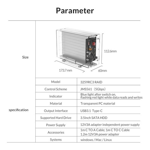 Case Dual 2 Hd Ou Ssd 3.5 Ou 2.5 Usb3.0 Com Raid Orico