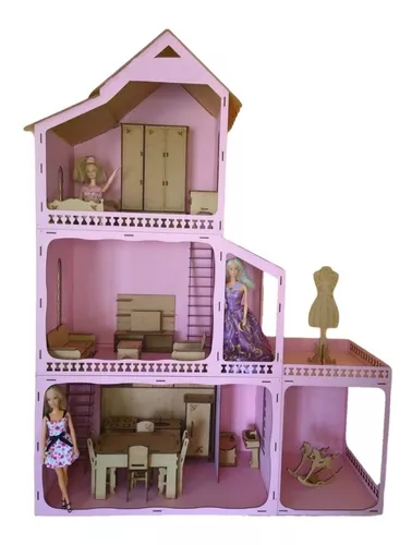 Casa Casinha Boneca Escala Barbie Mdf 1.12m + 22 Móveis