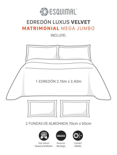 Edredón Matrimonial Mega Invernal Luxus Velvet +fundas Color Vizcaya