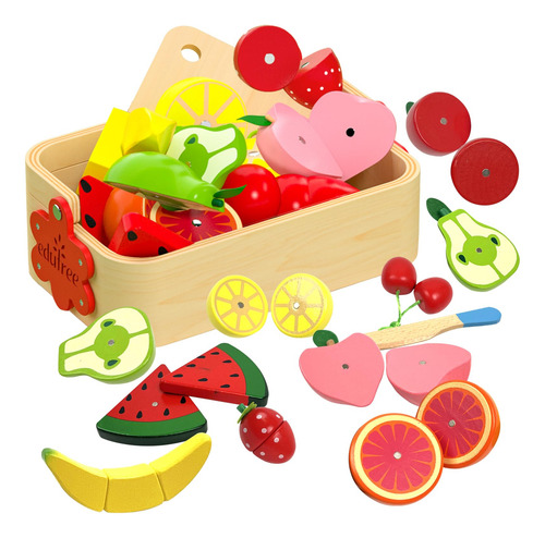 Juego Cocina Niños Madera, Frutas Corte Simulación, Cesta Al