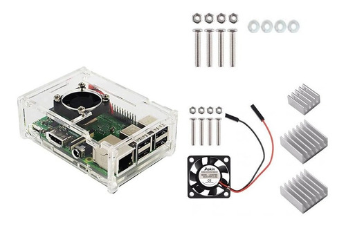 Kit Case Transparente P/raspberry Pi3(b)+cooler+dissipadores