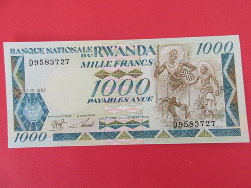 Billete Africa Oriental Rwanda 1.000 Francos Unc Año 1988