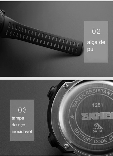 Imagem 10 de 10 de Relógio Masculino Esportivo Digital Prova D'agua Skmei-1251