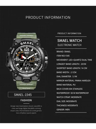 Reloj Pulsera Militar Smael 1545 S Shock Verde