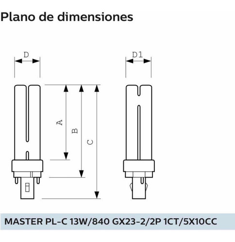 Foco Master Pl-c Philips 13w/840/2p Base Gx23-2 (2 Pines)
