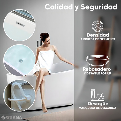 Solana Kit Bañera De Acrílico Solido De 180x90 Cm Blanco Ovalada Con Desnivel + Grifo Independiente Monomando Bt613/Sm1706 Color Blanco/GoldRose