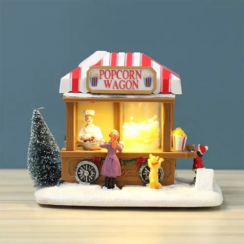 Para Mini Escenario De Navidad Resina Nieve Led Palomitas