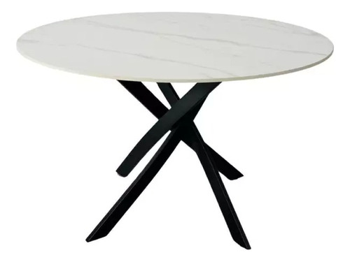 Mesa Redonda De Comedor Madden Tapa Símil Mármol 120cm