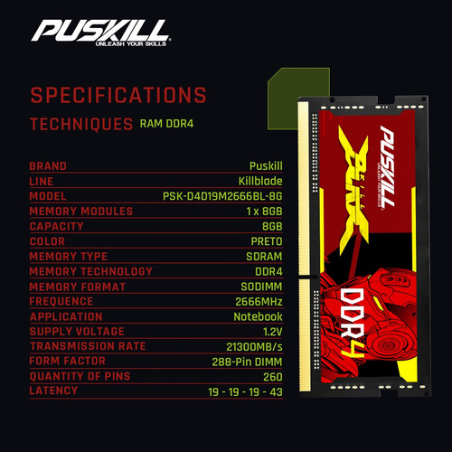 Memoria Ram Puskill Killblade Para Portátil Gamer, Ddr4, 8 G
