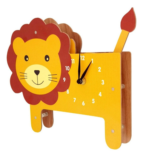 Reloj De León Con Movimiento Péndulo Para Niño O Niña Estructura Naranja Fondo Naranja