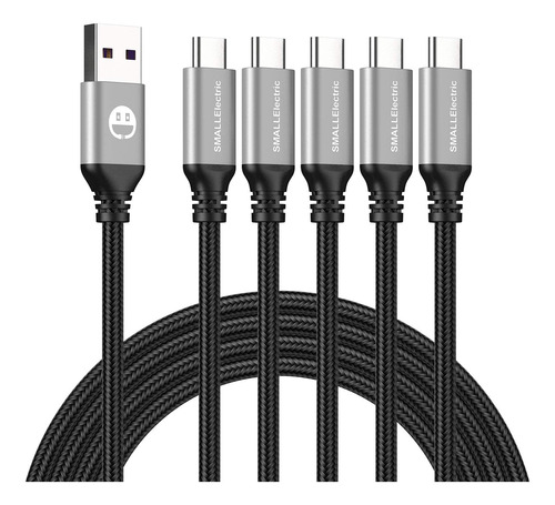 5 Cables Usb Tipo C - A Con Carga Rapida De 1.8mts - Gris