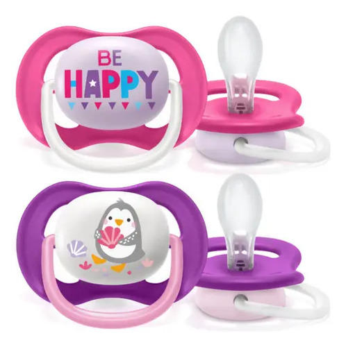 Chupeta Ultra Air 6-18m Pinguim rosa e roxo 2 unidades Philips Avent SCF080/22