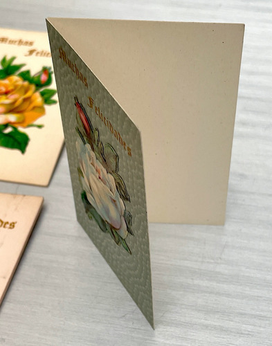Antiguo Lote De Tarjetas Felicitaciones Con Flores En Cromo (Usado)
