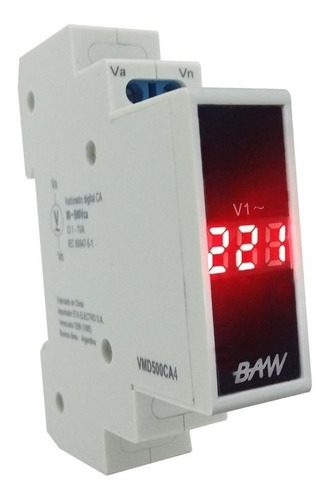 Voltimetro Digital Monofasico 1 Modulo Din Baw 0-500va