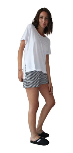 Imagen 2 de 6 de Pijama Verano Mujer Conjunto Short Remera Rena Blanco