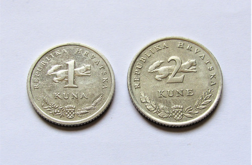 Monedas Croacia 1 Y 2 Kune Motivo Animales Paloma Y Atún