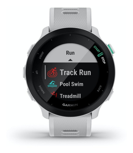 Reloj De Pulsera Inteligente Garmin Forerunner 55 Unisex Color de la correa Blanco Color del bisel Negro Color del fondo Negro
