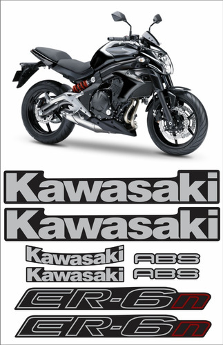 Kit Adesivos Kawasaki Er-6n Abs Preta 2013 Er6nd