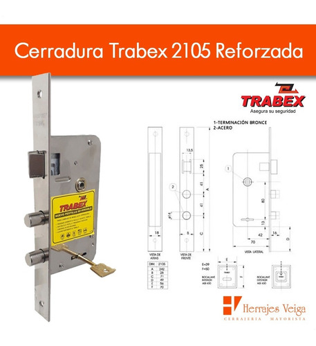 Imagen 3 de 8 de Cerradura Trabex 2105 Reforzada Nueva De Seguridad Puerta