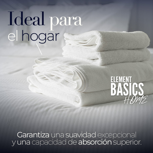 Juego De 6 Toallas De Baño 2 Toallas Grandes y 4 Toallas Faciales 100 % Algodon Color Blanco Liso Element