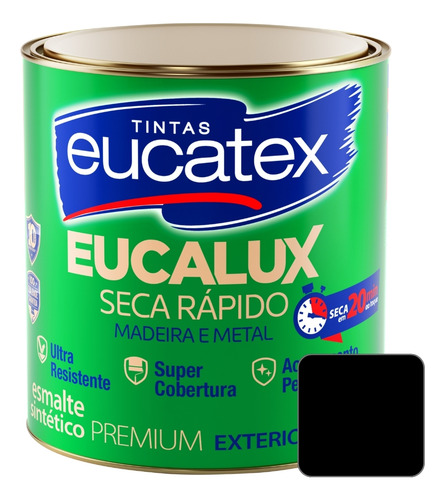 Tinta Esmalte Sintético Seca Rápido 1/4 Premium Preto Fosco